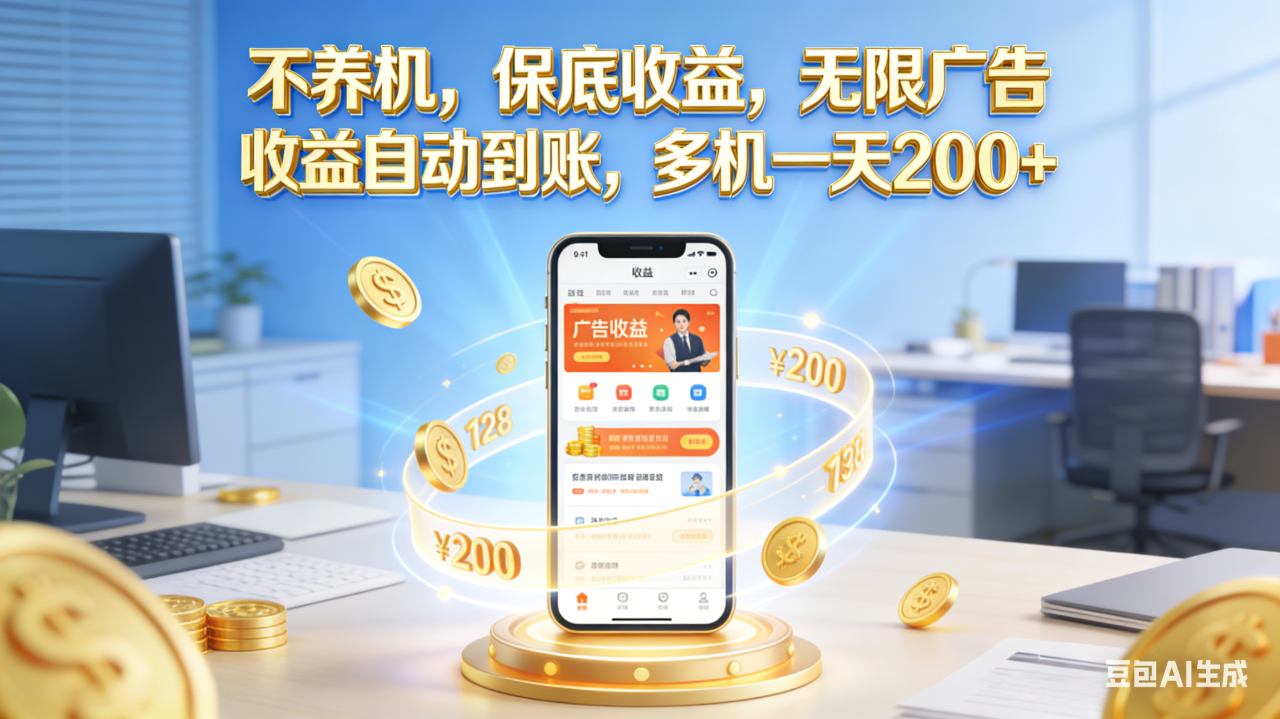不养机，保底收益，无限广告，收益自动到账，多机一天200+
